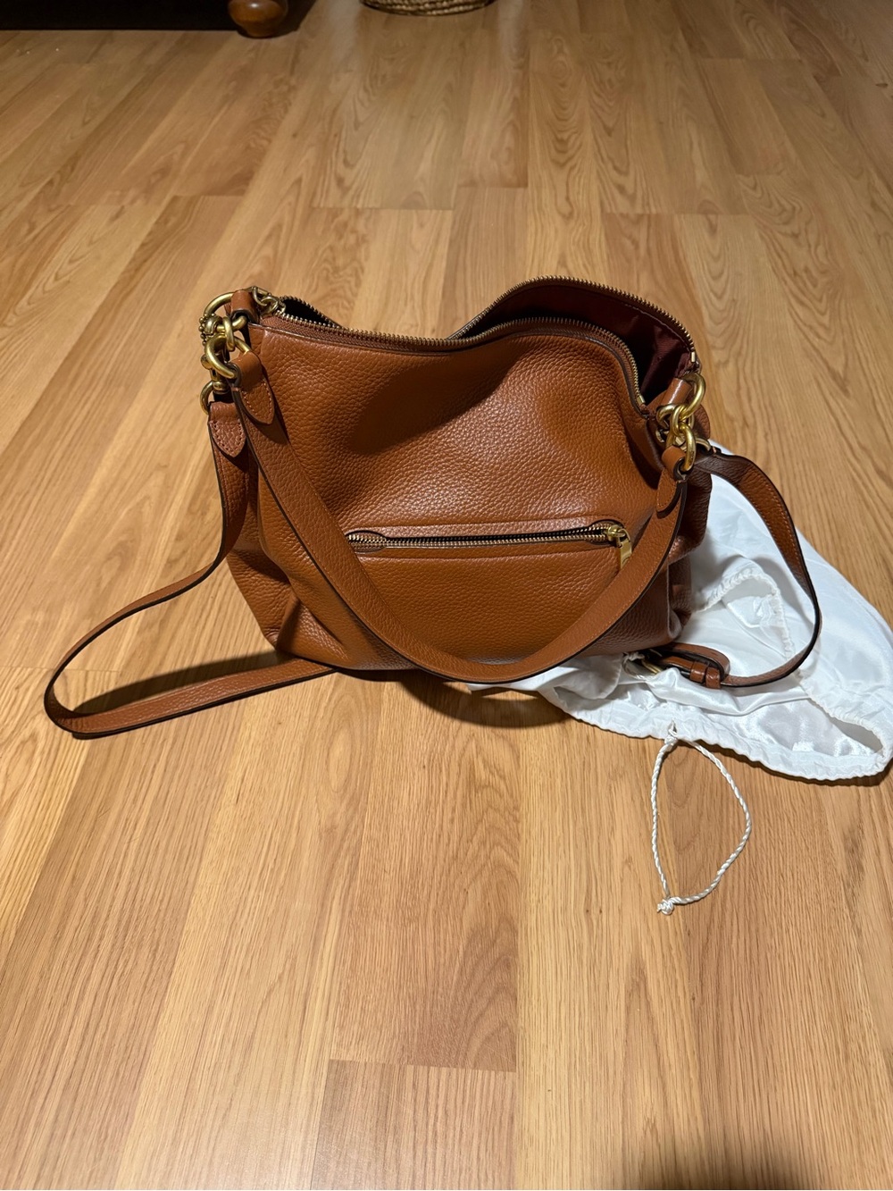 Coach Pebbled Leather Shoulder Bag in Cognac Brown - Picture 3 of 10